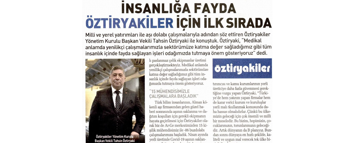 Sabah Gazetesi – İnsanlığa fayda Öztiryakiler için ilk sırada