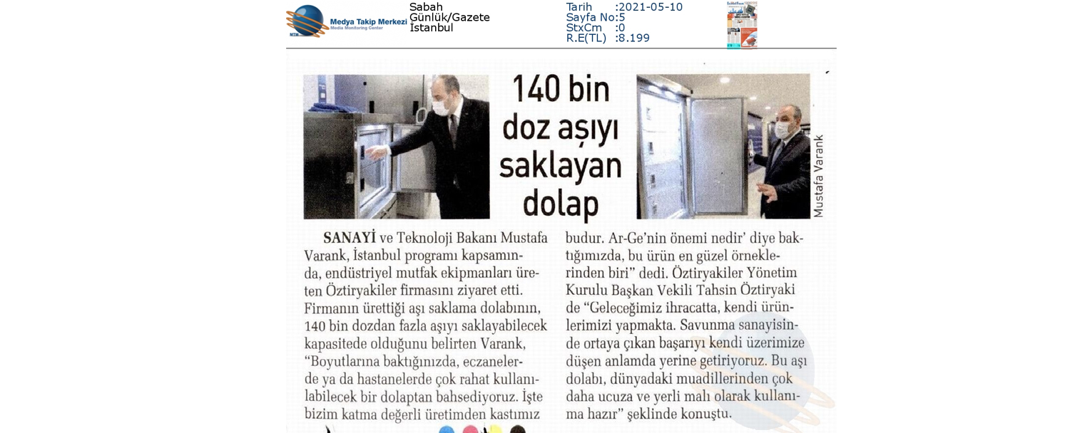 2021-05-10 – Sabah Gazetesi – 140bin Doz Aşıyı Saklayan Dolap